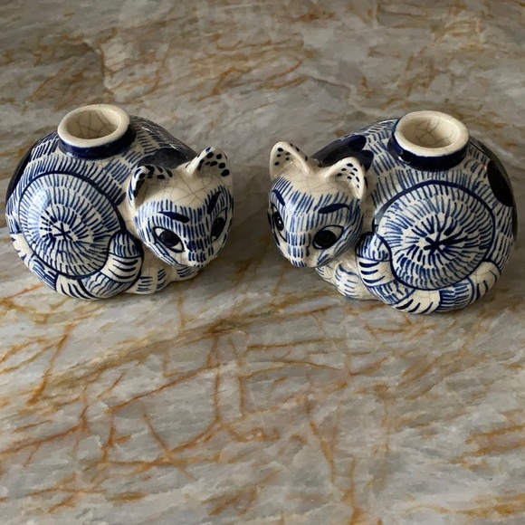 Nancy Lopez Other - Vintage 1978 Blue & White Kittens Candleholders (2)